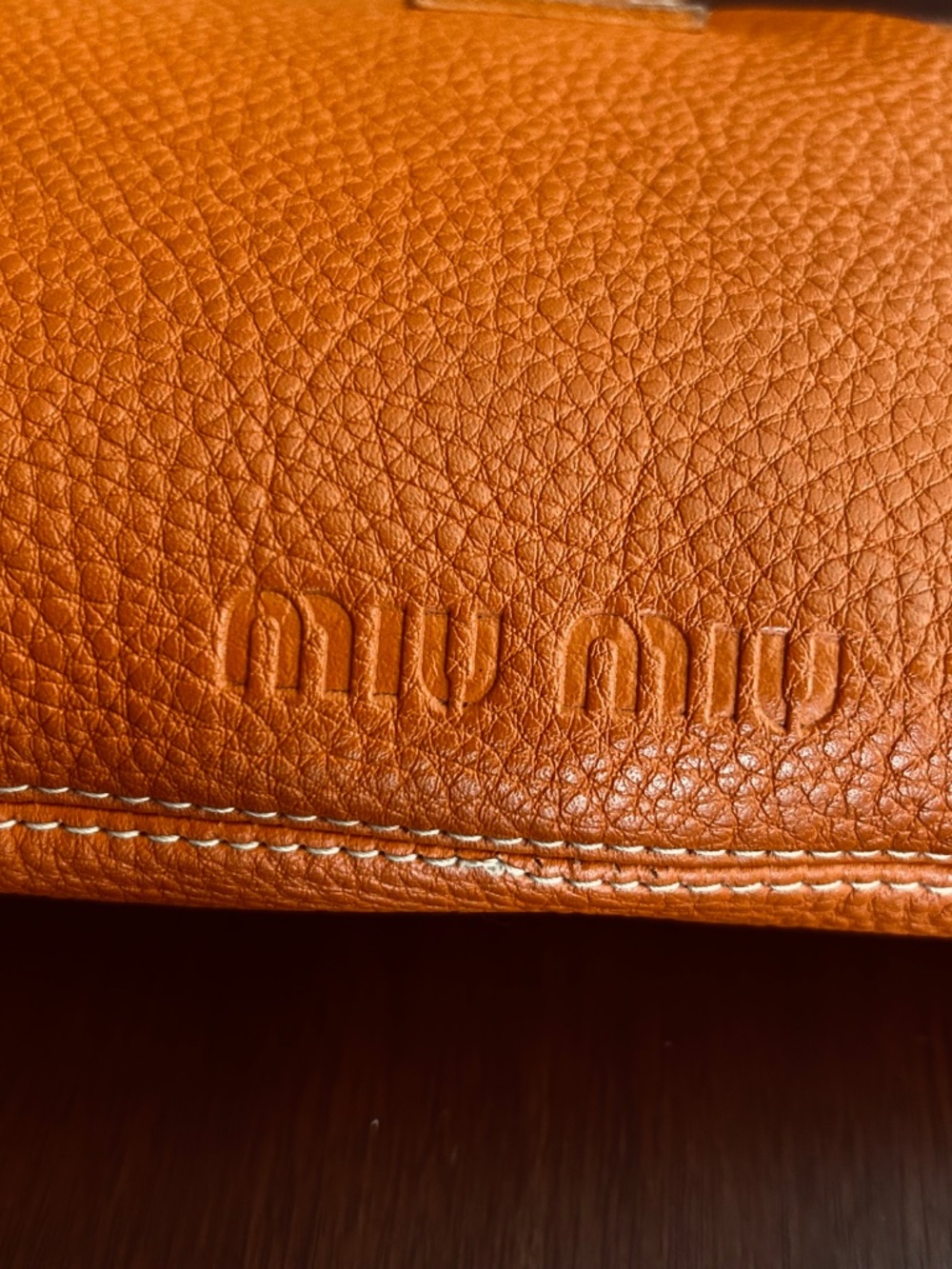 Miu Miu Vintage Pebbled Leather Shoulder Bag | Cognac Orange | Made in Italy - Picture 8 of 14
